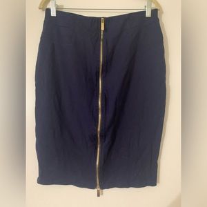 Navy blue body con skirt with zipper detail